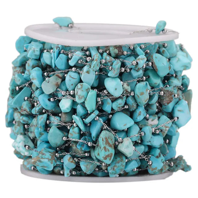 A2761 Fashion Natural Stone Beads Beaded Chain Rosary Amethyst Turquoise Beads Chain Stainless Steel for Jewelry Making
