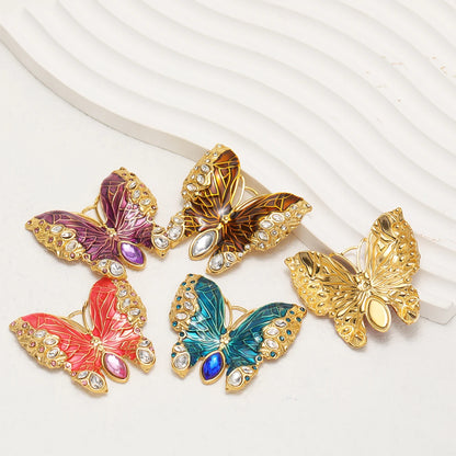 Retro Exquisite 18k Gold Plated Stainless Steel Enamel Butterfly Zircon Charm Pendant for DIY Necklace Jewelry Making