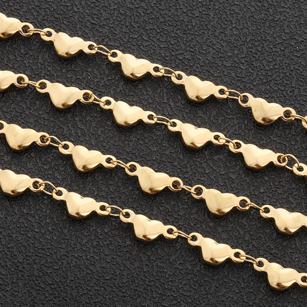 D056 Trendy Stainless Steel Chain 18k Gold Silver Plated Heart Necklace Bracelet Making Roller Chain