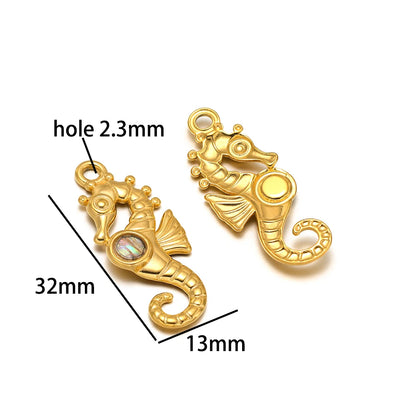 Wholesale 18k Gold Plated Stainless Steel Drip-oil Heart Coconut Tree Square Conch Charm Pendant for Women Jewelry Making