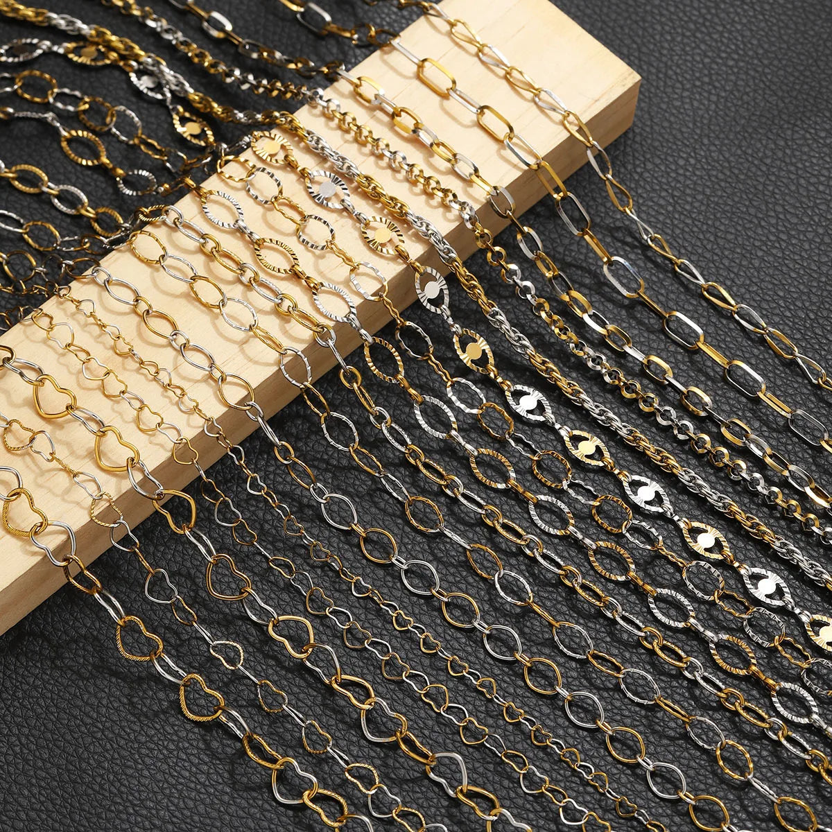 D1060 Two Tones Gold Silver Mixed Stainless Steel Chain Heart Oval Rope Paper Clip Chains PVD 18K Gold Plated for Jewelry DIY
