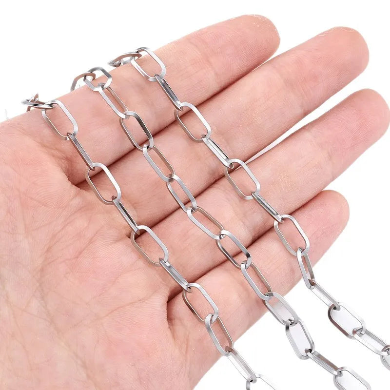 D397 High Quality Semi-Finished Waterproof Stainless Steel Rectangle Link Paperclip Cross Chain for Jewelry Necklace Making
