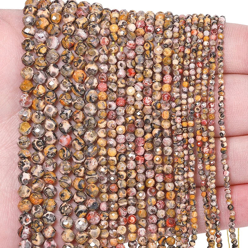 Natural Leopard Skin Jasper Faceted Gemstone Beads Round Loose Stones for DIY Jewelry Necklace Bracelet Making 2mm 3mm 4mm 38cm