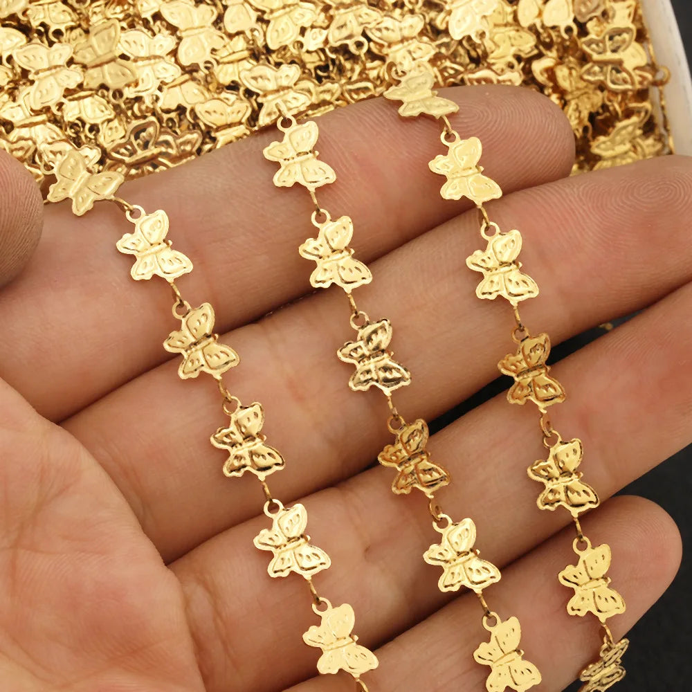 D843 Fashion 18k Gold Plated Stainless Steel Chain butterfly Necklace Bracelet Making Jewelry Findings