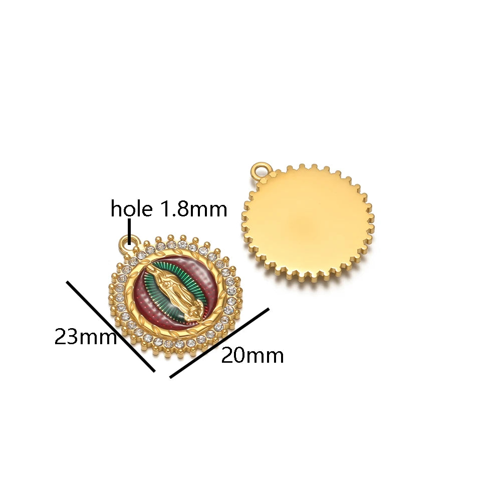 Retro Stainless Steel 18k Gold Plated Enamel Oval Jesus Zircon Charms Pendant for Diy  Religious Jewelry Necklace Making