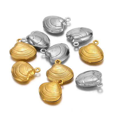 Ocean Style 304 Stainless Steel 18k Gold Plated 14mm Hollow Shells Pendant Charm  for Jewelry Necklace Making Accessories
