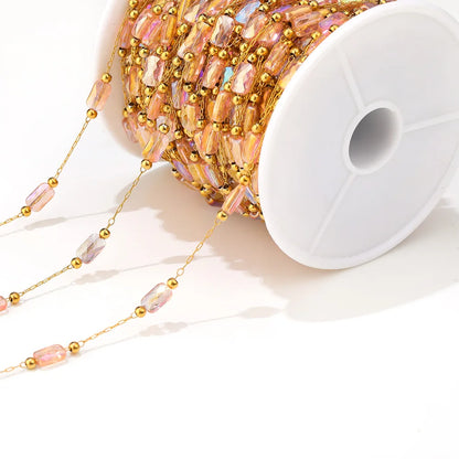 A2760 Hot Ins rainbow Beads Beaded Chain Gold Stainless Steel Crystal Pearl Beads Necklace Bracelet Making Chain Findings