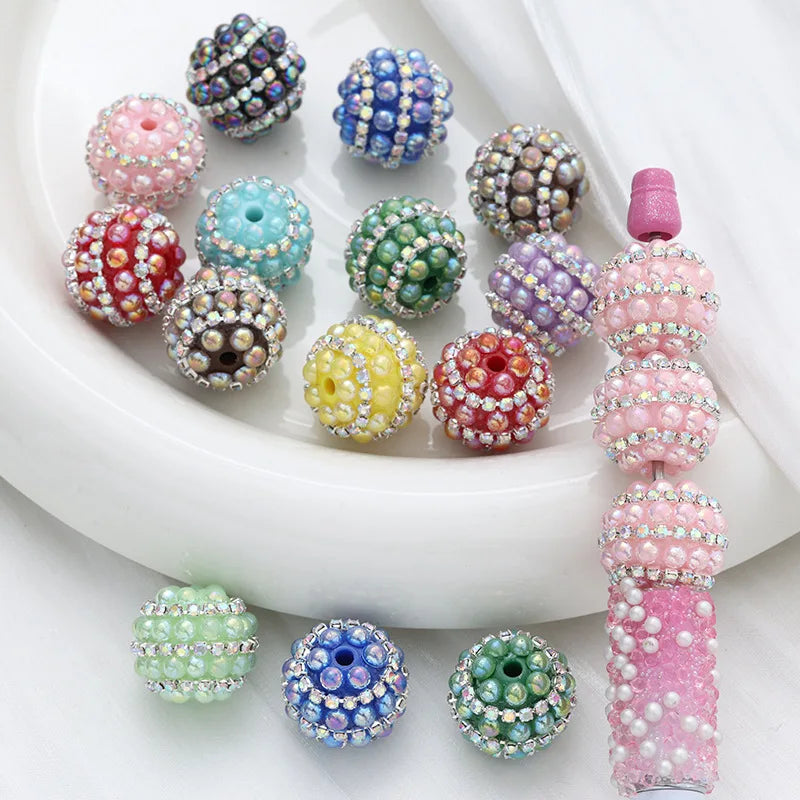 Acrylic Resin Ball Jewelry with Disco Crystal Pearl Rhinestones & Chunky Beads-Random Mix