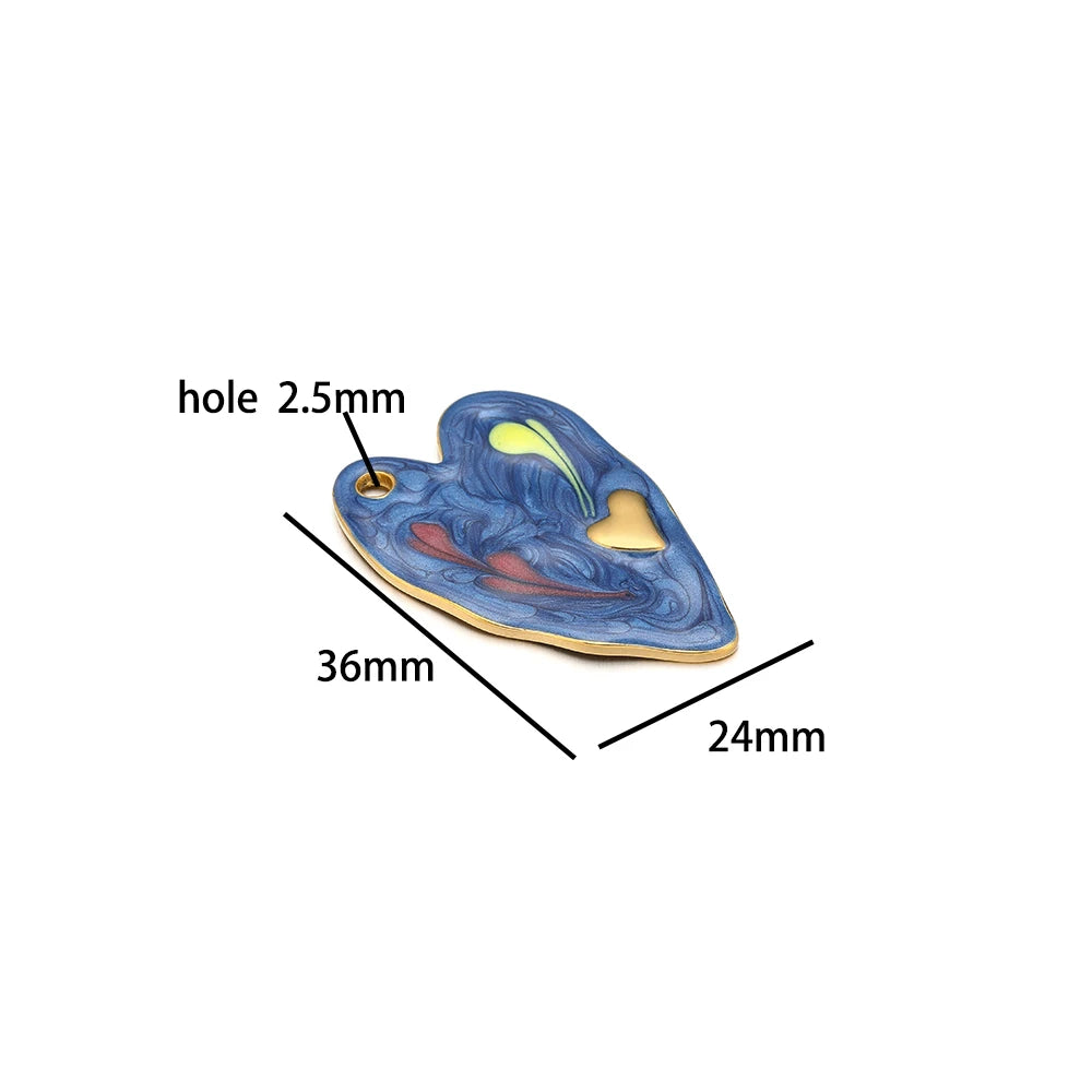 Fashion Heart Charm Stainless Steel 18k Gold Plated Enamel Love Heart Charm Pendant for DIY Jewelry Necklace Making Accessories