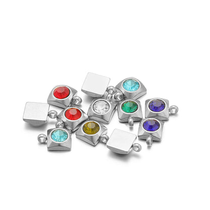 20pcs/bag Stainless Steel 18K Gold Plated 6mm Square Zircon Charms Pendant for DIY Jewelry Necklace Making Jewelry Findings