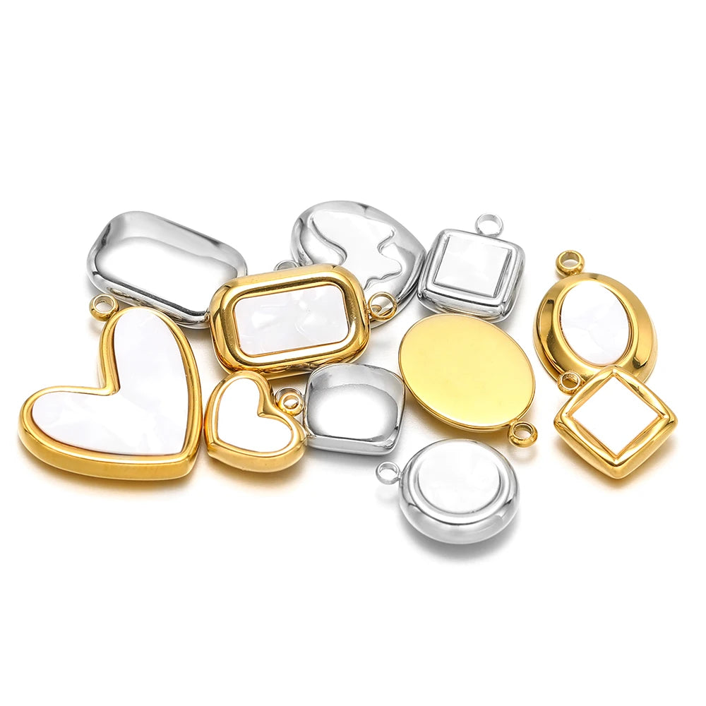 Enamel Heart Pendant 18k Gold Plated Stainless Steel square Oval Round Charm Pendant for Women Jewelry Making Accessories