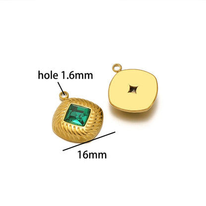 High Quality 18k Gold Plated Stainless Steel Rectangle Heart Oval square Zircon Charm Pendant for DIY Jewelry Making