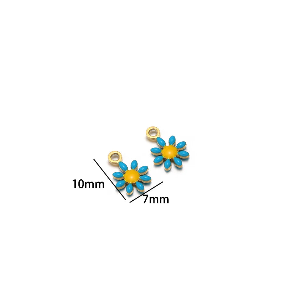 High Quality 304 Stainless Steel 18k Gold Plated Enamel Flower Charms Pendant for Jewelry Necklace Making