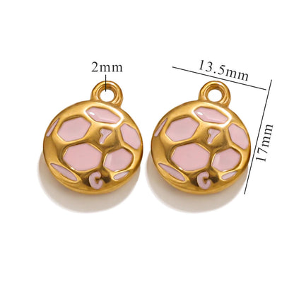 Stainless Steel 18K Gold Plated Colorful Sports Ball-Shaped Pendants DIY Bracelets Keychains Accessories Drip-Coating Parts