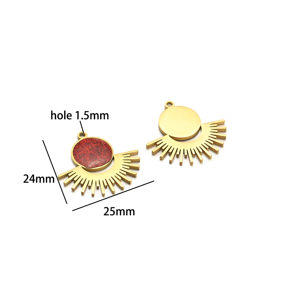 French Vintage Stainless Steel Gold Plated Dripping Oil Hollow Sun Star Butterfly Flower Charm Pendant for Jewelry Making
