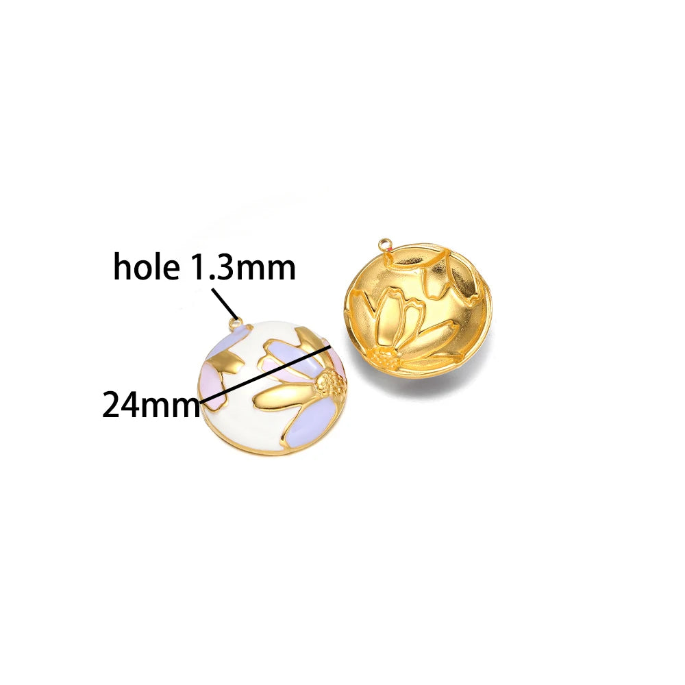 Luxurious Stainless Steel 18K Gold Plated Dragonfly Pattern Maple Leaf Oil Drop Zircon Charm Pendant for Jewelry Necklace Making