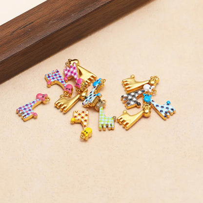High Quality 18K Gold Plated Stainless Steel Enamel Giraffe Shape Pendant for Necklace and Earrings Jewelry Making