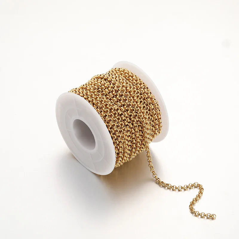B4242 304L Waterproof Stainless Steel Chain Diy Gold  Plated Roller Chain O Chain for Making