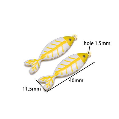 Handmade 18k Gold Plated Stainless Steel Enamel Cute Beach Fishbone Charm Pendant for Jewelry Necklace Making Accessories