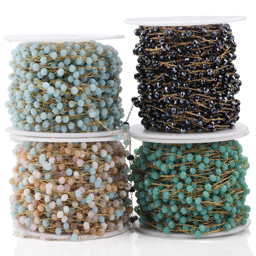 E219 Newest Gold Plated Chain Waterproof Stainless Steel Crystal Stone Beaded Chains for Jewelry Custom Diy