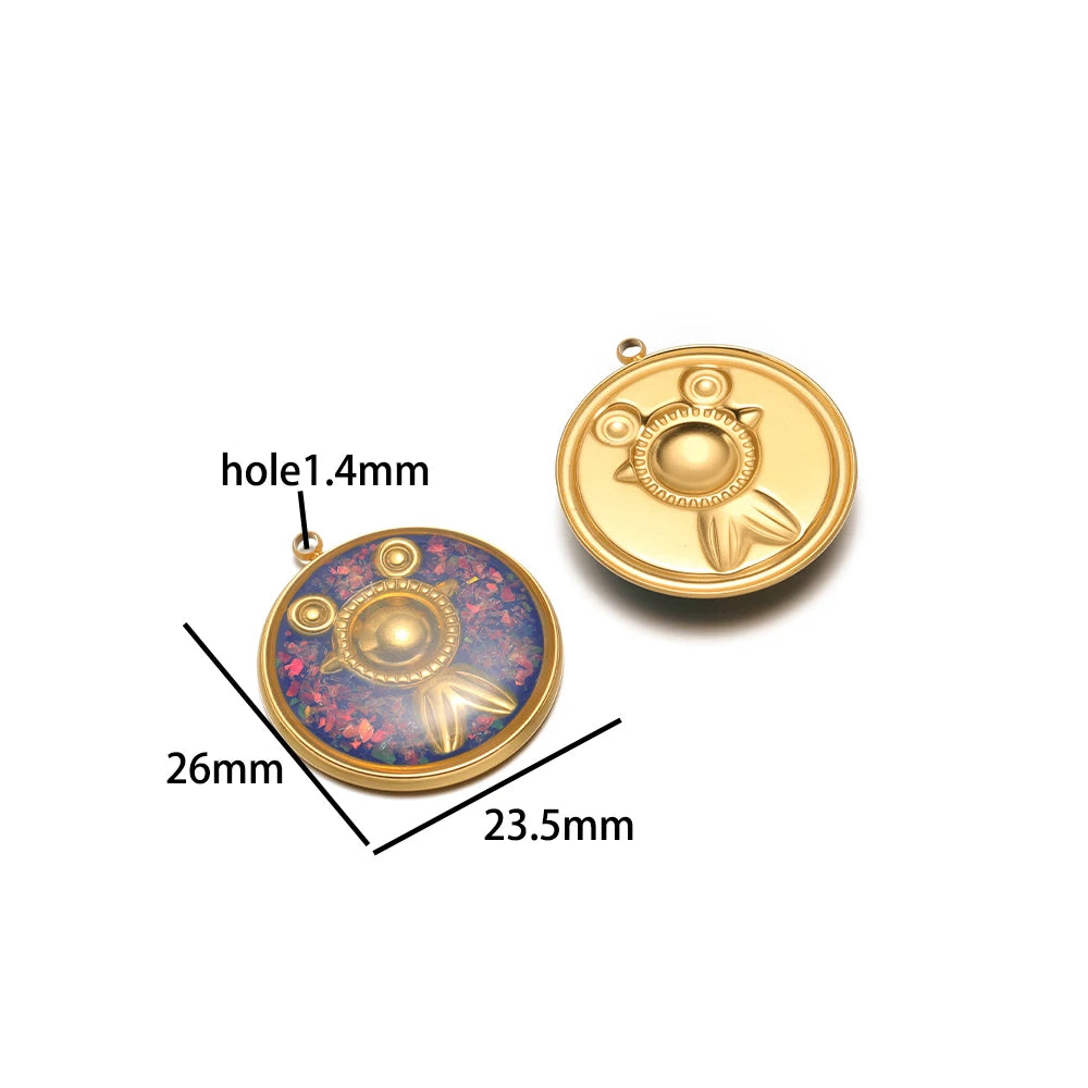French Retro Stainless Steel 18k Gold Plated One Side Enamel Owl Starfish Conch Charm Pendant for DIY Jewelry Necklace Making