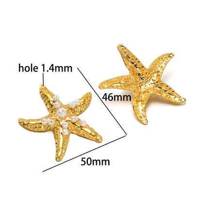 New Arrival 18k Gold Plated Stainless Steel Enamel Starfish Shell Pearl Charm Pendant for Jewelry Making Accessories
