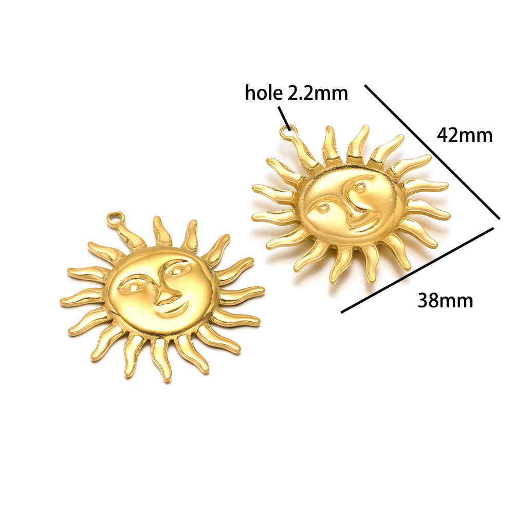 Vintage  DIY Charm 18k Gold Plated Stainless Steel Sun Starfish Flower Charm Pendant for Handmade Necklace Jewelry Making