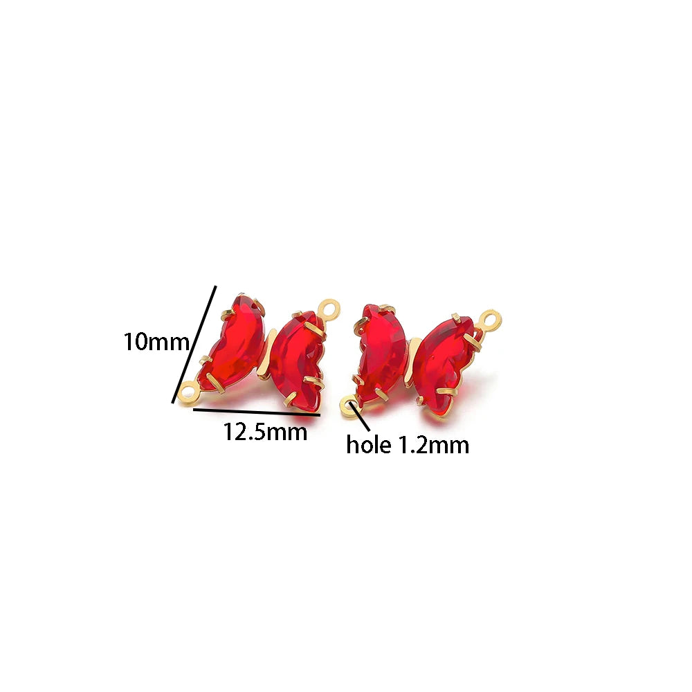 Colorful PendantStainless Steel Gold Plated Double Hole Butterfly Crystal Stone Charm Pendant for Necklace Jewelry Making