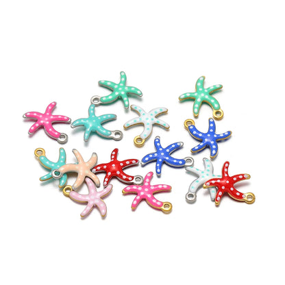 New Trendy Stainless Steel 18k Gold Plated Enamel 10mm Starfish Charm Pendant for DIY Jewelry Making Accessories Findings