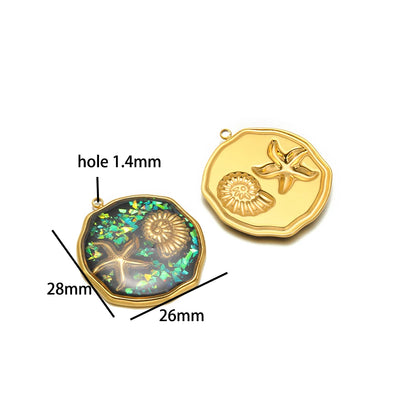 French Retro Stainless Steel 18k Gold Plated One Side Enamel Owl Starfish Conch Charm Pendant for DIY Jewelry Necklace Making