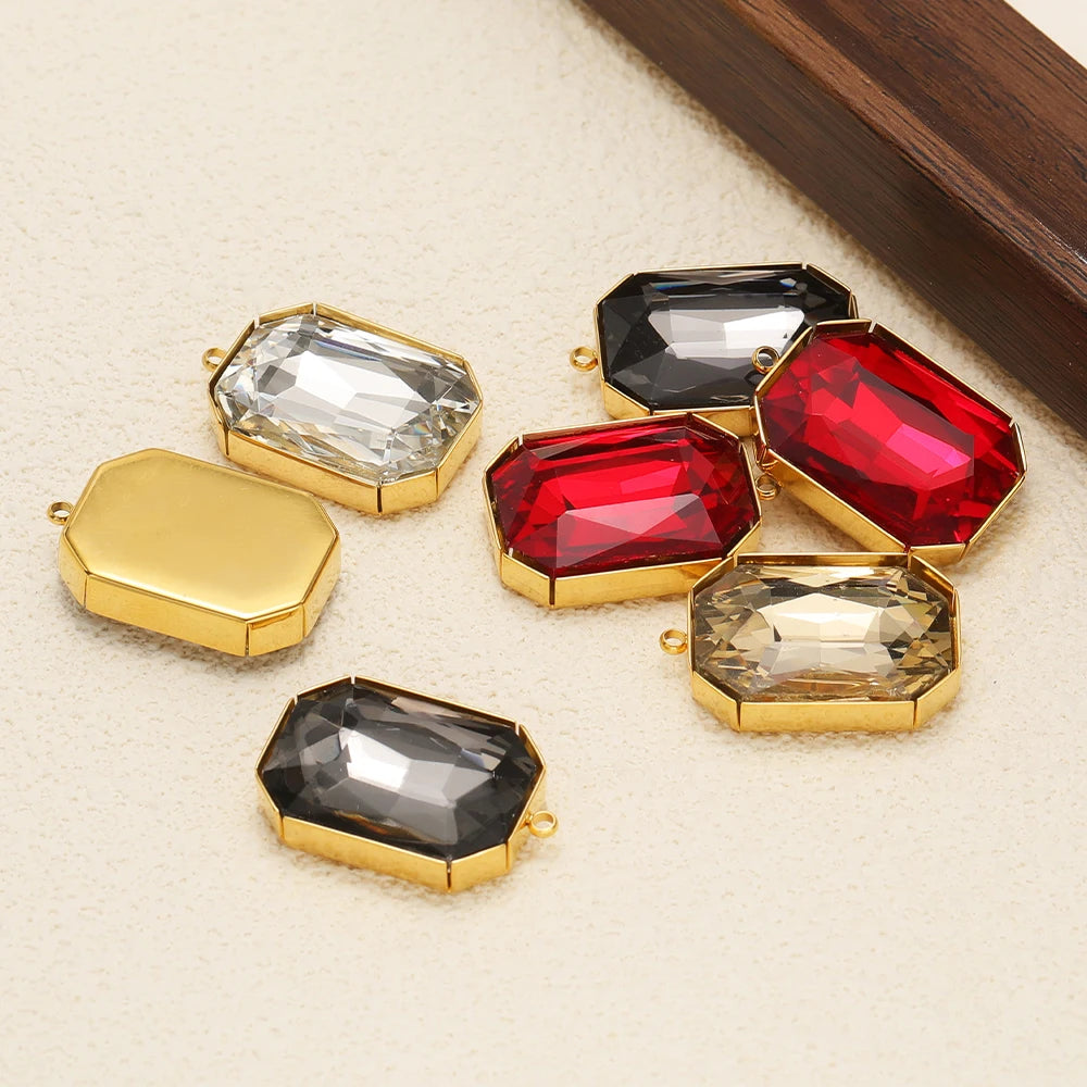 Gold Plated Polygon Charm Faceted Glass Pendant with 1.8mm Hole Geometric Crystal Charms for DIY Jewelry Making Wholesale