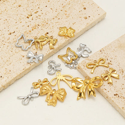 New Handmade DIY Jewelry Accessories 18k Gold Plated Stainless Steel Pearl Bowknot Charm Pendant for Women Jewelry Making