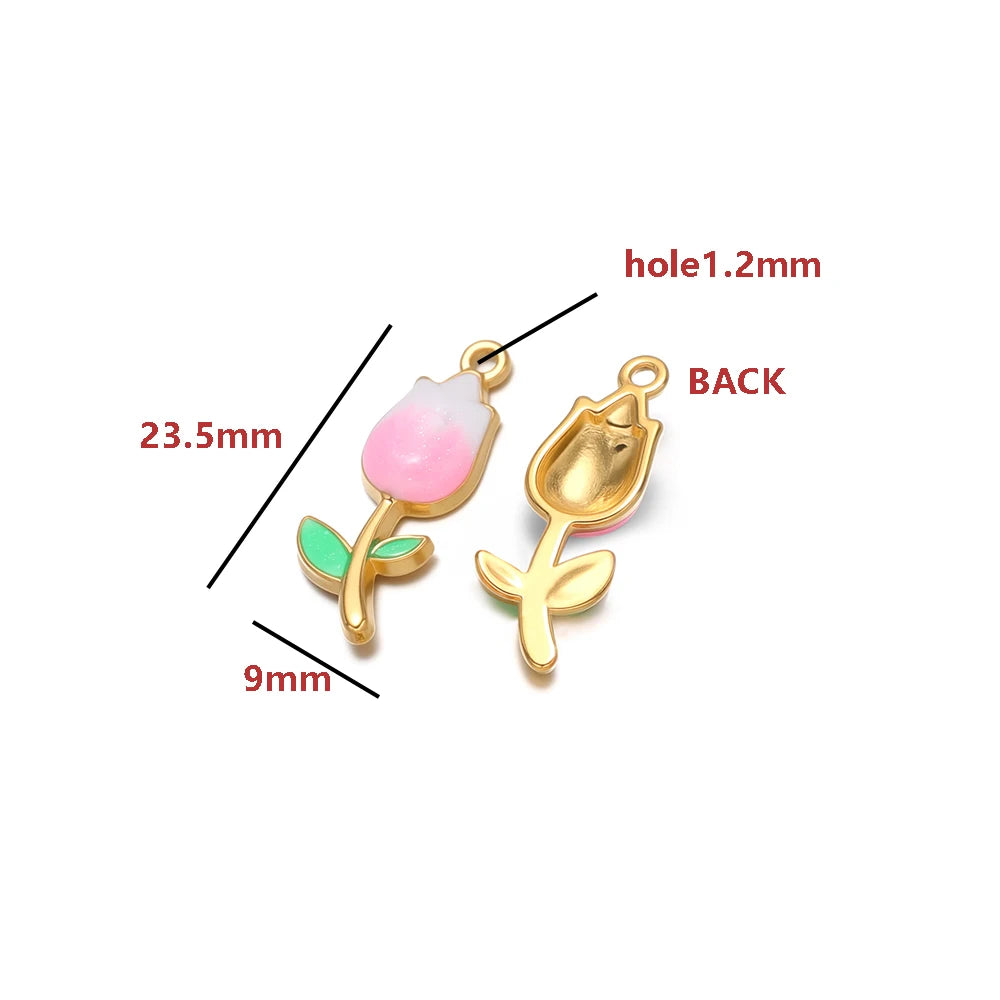18K Gold Plated Tulip Charms Enamel Flower Bud Pendants Sweet Floral Jewelry Making Supplies for DIY Necklace Bracelet