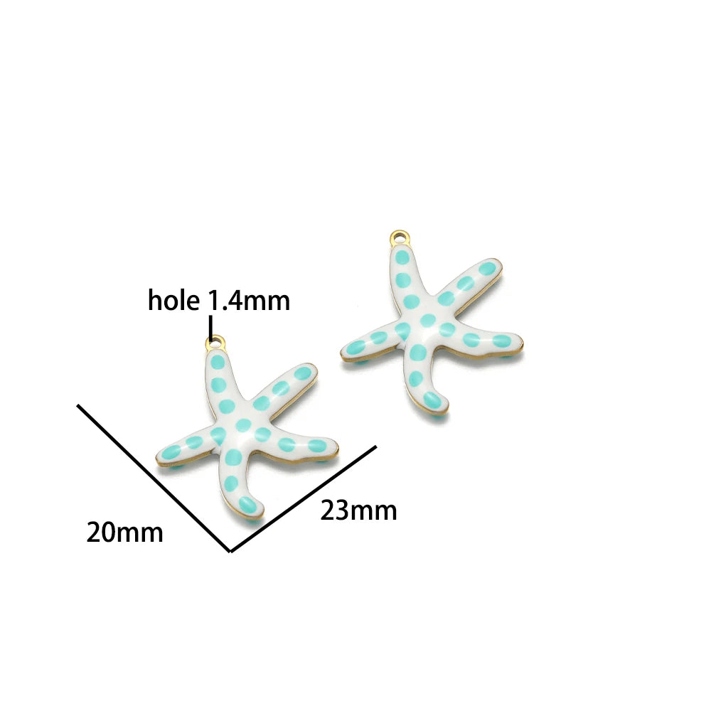 Wholesale Enamel Charms 18k Gold Plated Stainless Steel Enamel Starfish Fish Charm Pendant for DIY Necklace Jewelry Making