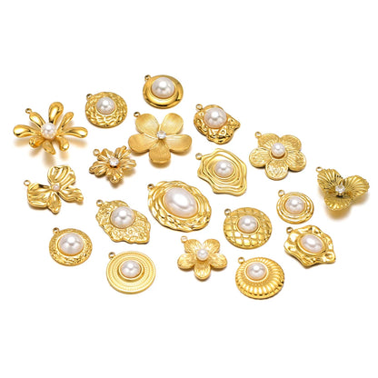 Hot Sale Fashion 18k Gold Plated Stainless Steel Pearl Flower Irregular Shape Charm Pendant for DIY Necklace Jewelry Making