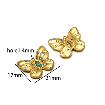 Popular Fashion 18k Gold Plated Stainless Steel Drip-oil Butterfly Flower Heart Charm Pendant for Women Jewelry Making