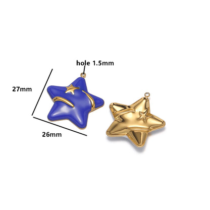 5pcs/bag Stainless Steel 18k Gold Plated Colorful Enamel Five-pointed Star Charm Pendant for DIY Jewelry Necklace Earring Making