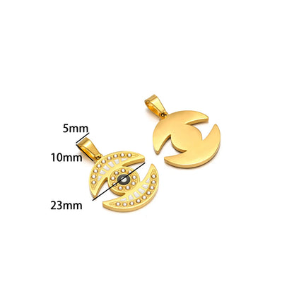 Women's Fashion Accessory Stainless Steel Gold Plated Enamel Eyes Heart Cross Charm Pendant for DIY Jewelry Making