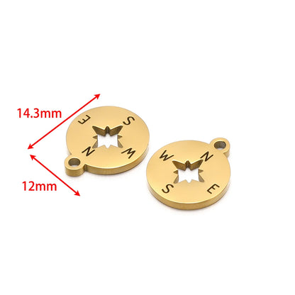 Small Compass Pendant Charm 304 Stainless Steel 18k Gold Plated Circular Hollowed-out Compass Pendant Charm  for Necklace Making