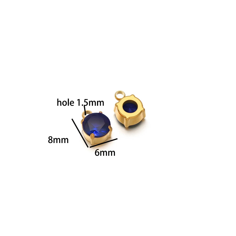 5pcs/bag Stainless Steel 18k Gold Plated 8*6mm Round Zircon Charm Pendant for Diy Necklace Jewelry Making Accessories
