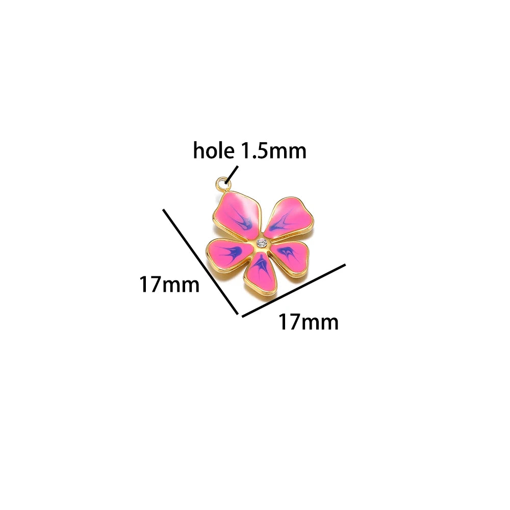 Wholesale Stainless Steel 18k Gold Plated Enamel Colored Flower Charms Pendant for DIY Women Necklace Making