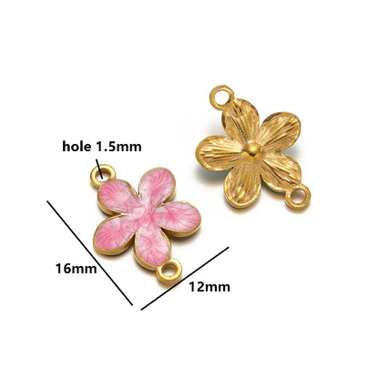 Enamel Flower Charms 18k Gold Plated Stainless Steel Double Hole Flower Pearl Charm Pendant for DIY Jewelry Making Accessories