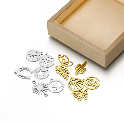 DIY Pendants Stainless Steel 18k Gold Plated Hollow Cactus Butterfly Star Sun Eyes Charm Pendants for Jewelry Necklace Making