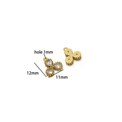 18k Gold Plated Stainless Steel Four Leaf Clover Triangular Droplet Oval Heart Zircon Charm Pendant for DIY Jewelry Making