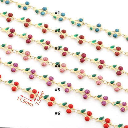 18k Gold Vacuum Plated Stainless Steel Chain Jewelry Making Colorful Enamel Cherry Fruit Beads Chain for Diy