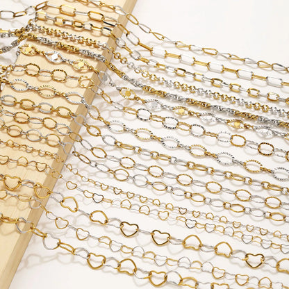 D1060 Two Tones Gold Silver Mixed Stainless Steel Chain Heart Oval Rope Paper Clip Chains PVD 18K Gold Plated for Jewelry DIY