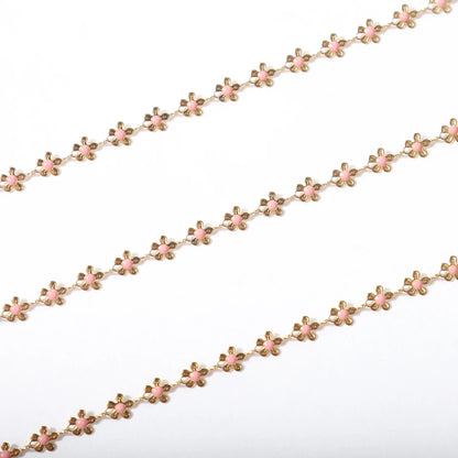 A1918 Colorful Unique Enamel Stainless Steel Chain Flower Rosary Chain for Necklace Bracelet Bulk Chain Diy Findings