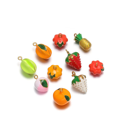 Fruit Series Charm Stainless Steel 18k Gold Plated Oil Drop Strawberries Pineapples Pumpkins Pendant for Jewelry Necklace Making