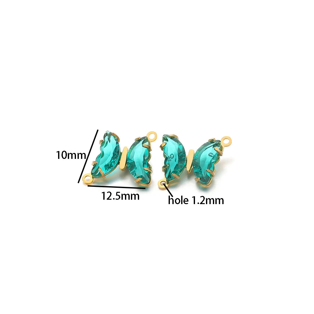 Colorful PendantStainless Steel Gold Plated Double Hole Butterfly Crystal Stone Charm Pendant for Necklace Jewelry Making