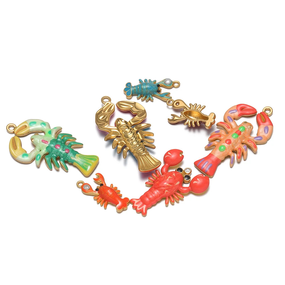 High Quality Jinrou 18K Gold Plated Stainless Steel Enamel Lobster Shape Pendant Findings for Necklace Earrings Jewelry Making